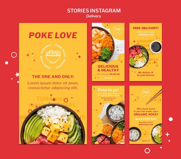 Food delivery social media stories set