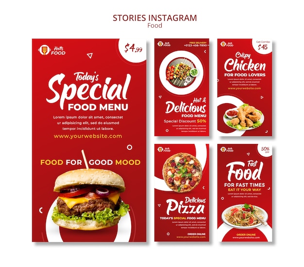 PSD gratuito modello di progettazione di storie di instagram di cibo