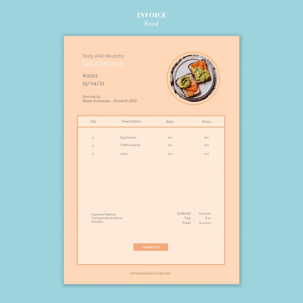 Free PSD food invoice template design