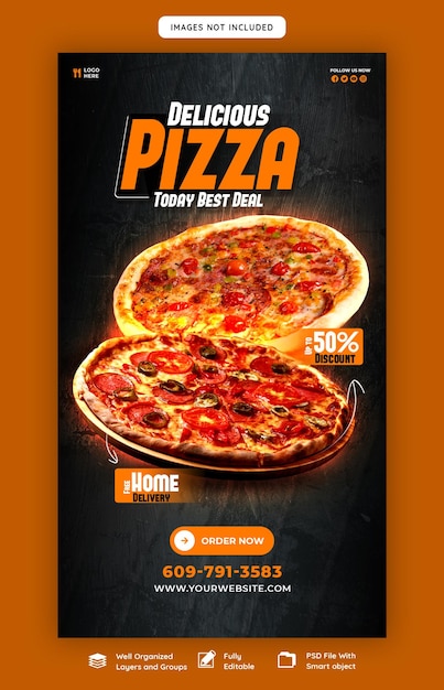 無料PSD フードメニューとおいしいピザinstagramとfacebookのストーリーテンプレート