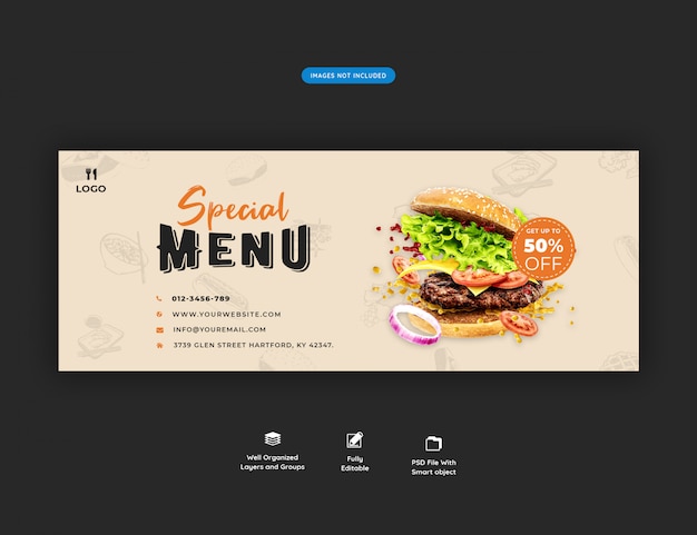 Пищевое меню и шаблон обложки ресторана facebook Premium Psd