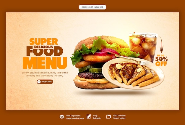 無料PSD フードメニューとレストランのwebバナーテンプレート