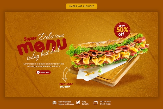 無料PSD フードメニューとレストランのwebバナーテンプレート