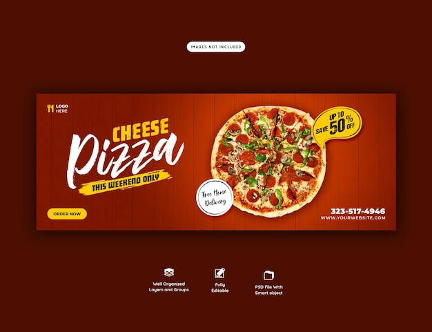 Modello di banner di copertina di menu di cibo e pizza al formaggio