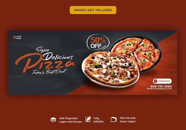 Food menu and delicious pizza facebook cover banner template