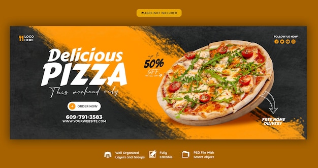 Menu dell'alimento e modello delizioso dell'insegna della copertura di facebook della pizza