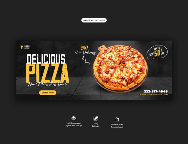 food menu and delicious pizza facebook cover banner template