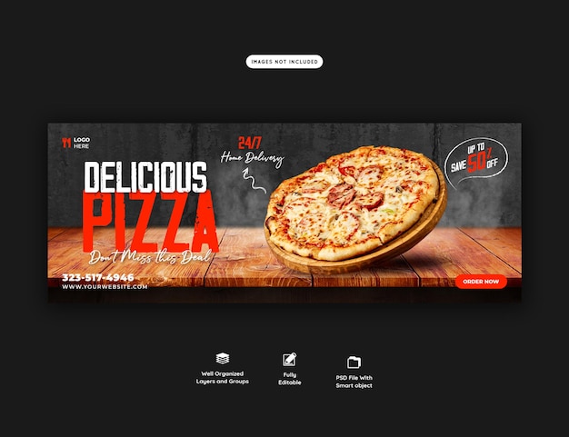 Menu di cibo e pizza deliziosa modello di banner di copertina di facebook