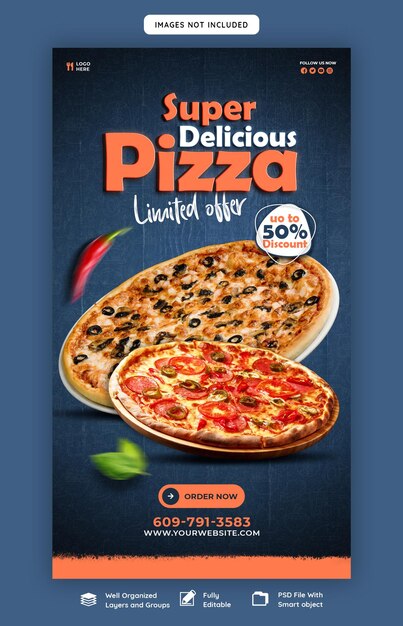 Food menu and delicious pizza Instagram and Facebook story template