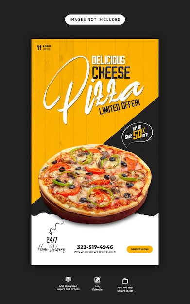 Free PSD food menu and delicious pizza instagram and facebook story template