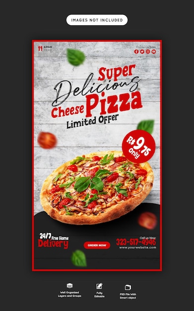 Free PSD food menu and delicious pizza instagram and facebook story template