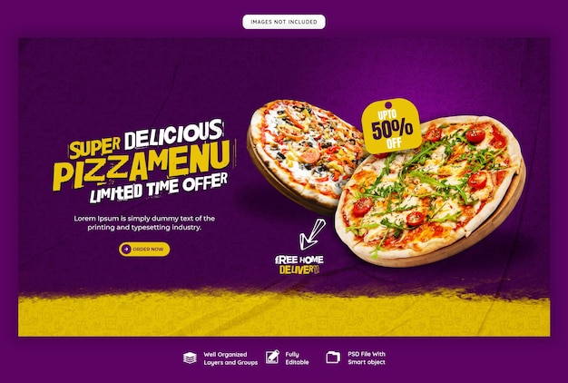 Free PSD food menu and delicious pizza social media banner template