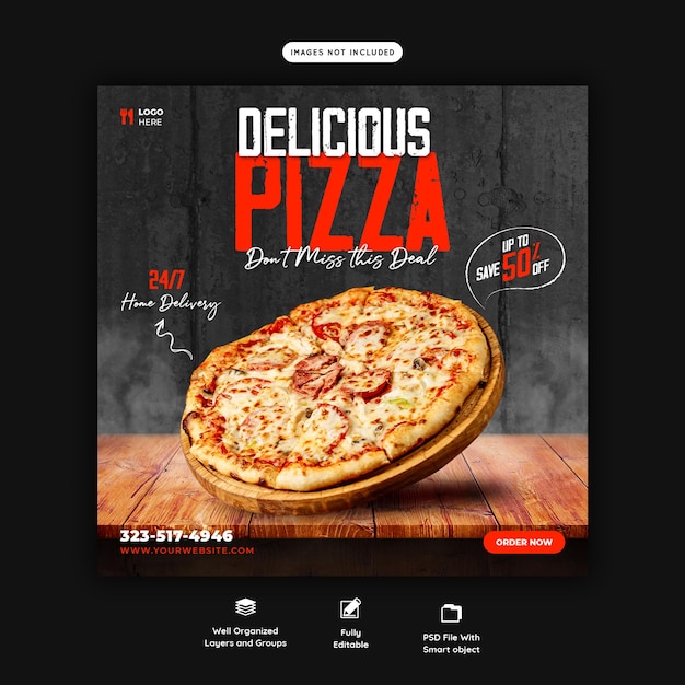 Free PSD food menu and delicious pizza social media banner template