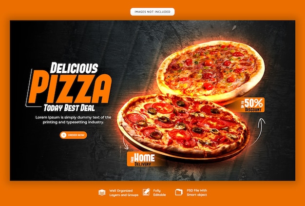 Menu dell'alimento e modello delizioso dell'insegna di web della pizza