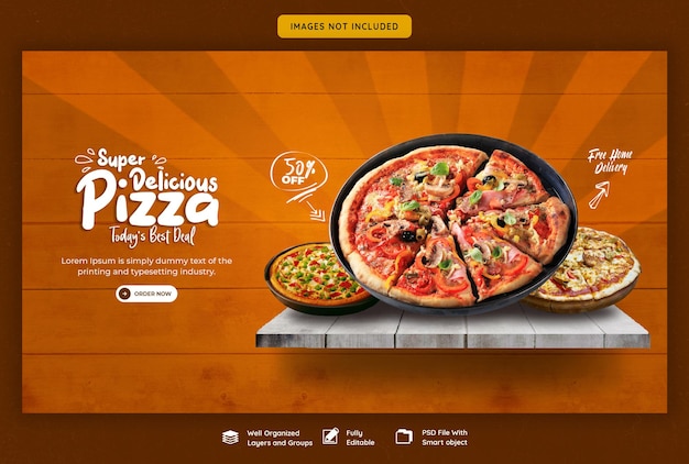 Menu di cibo e modello di banner web pizza deliziosa