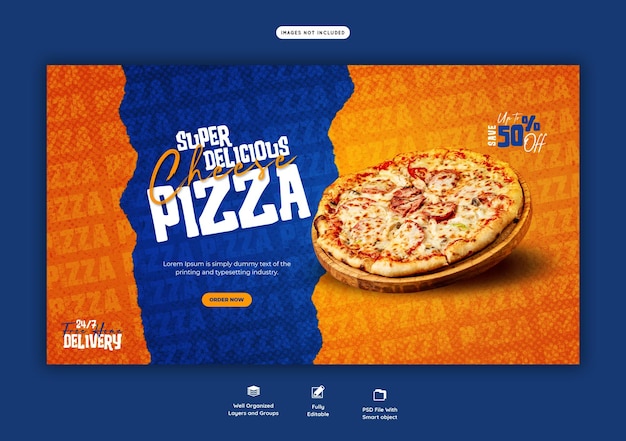 PSD gratuito menu dell'alimento e modello delizioso dell'insegna di web della pizza