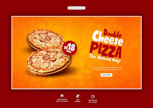 Menu dell'alimento e modello delizioso dell'insegna di web della pizza