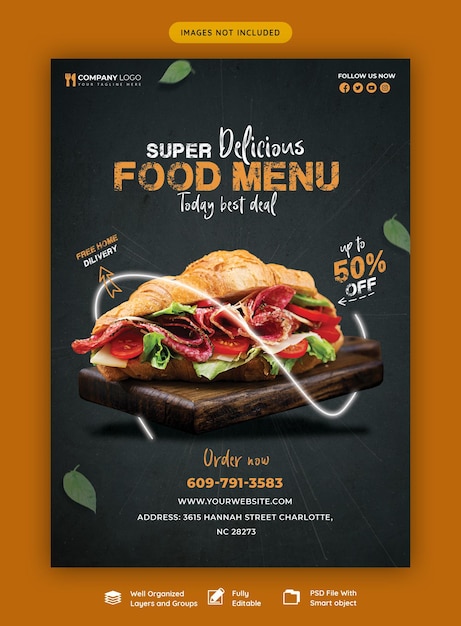 Free PSD food menu and restaurant flyer template