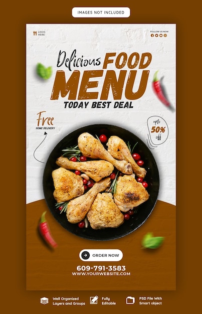 Free PSD food menu and restaurant instagram and facebook story template