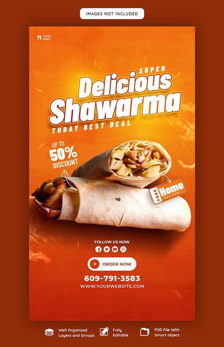 Free PSD food menu and restaurant instagram and facebook story template