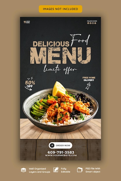 Free PSD food menu and restaurant instagram and facebook story template