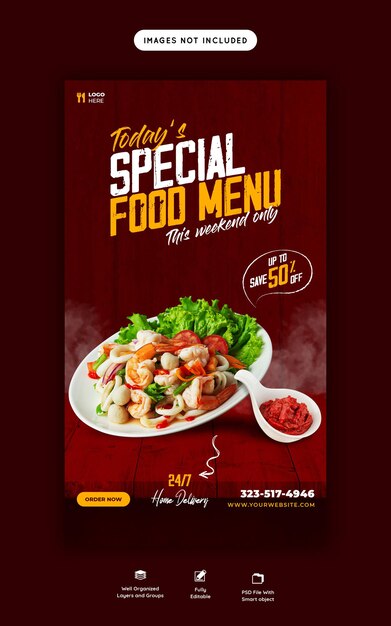 Food menu and restaurant Instagram and facebook story template