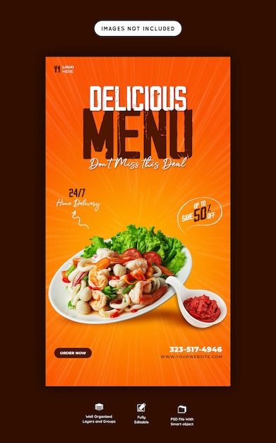 Food menu and restaurant Instagram and facebook story template