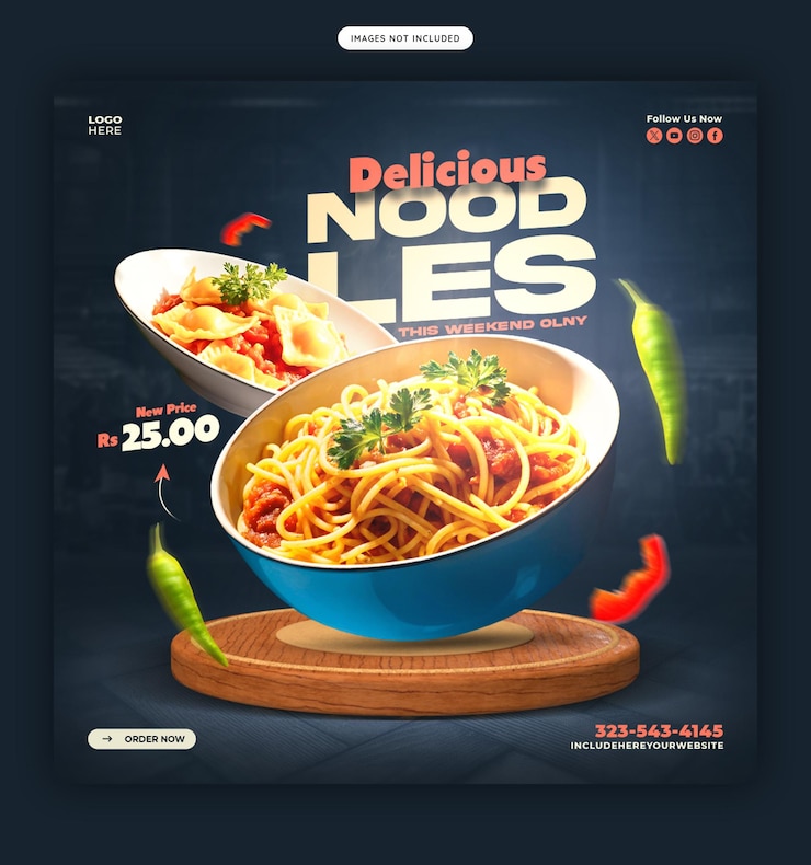 無料PSD 食事メニューやレストランのソーシャルメディアバナーやインスタグラムポストのテンプレート