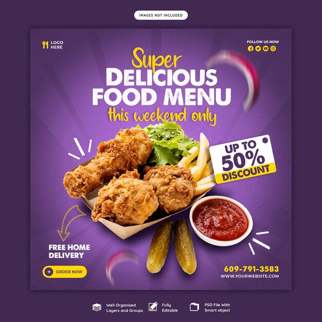 Free PSD food menu and restaurant social media banner template