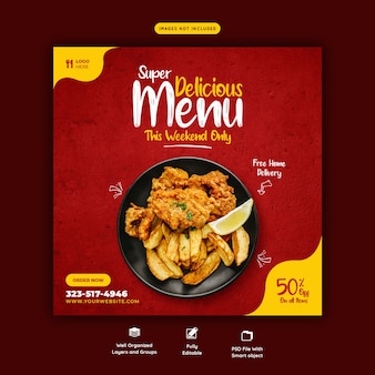 Food menu and restaurant social media banner template