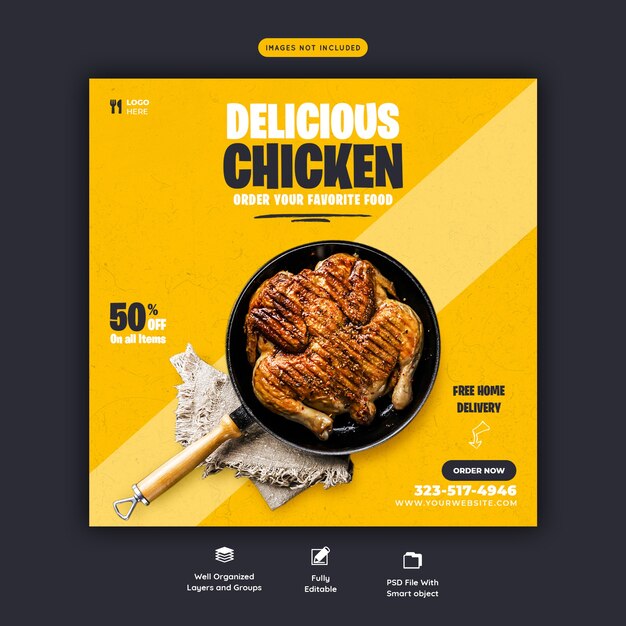 Food menu and restaurant social media banner template