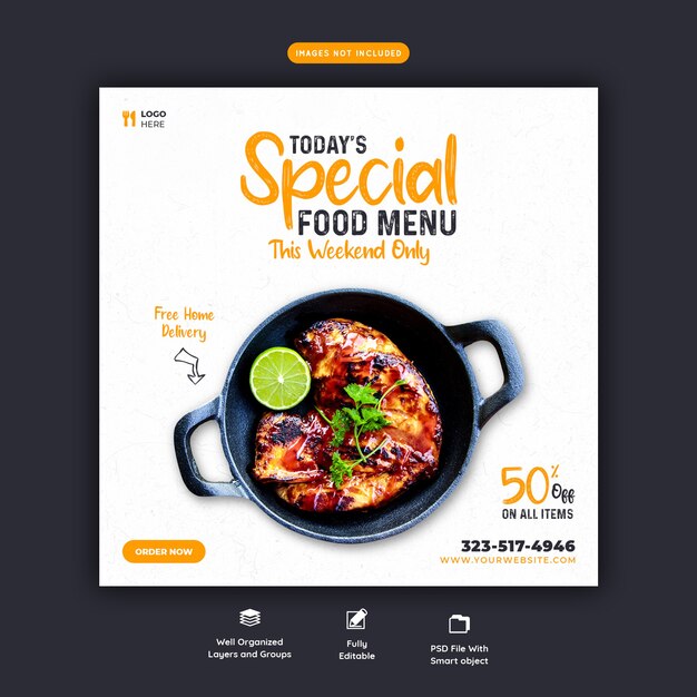 Food menu and restaurant social media banner template