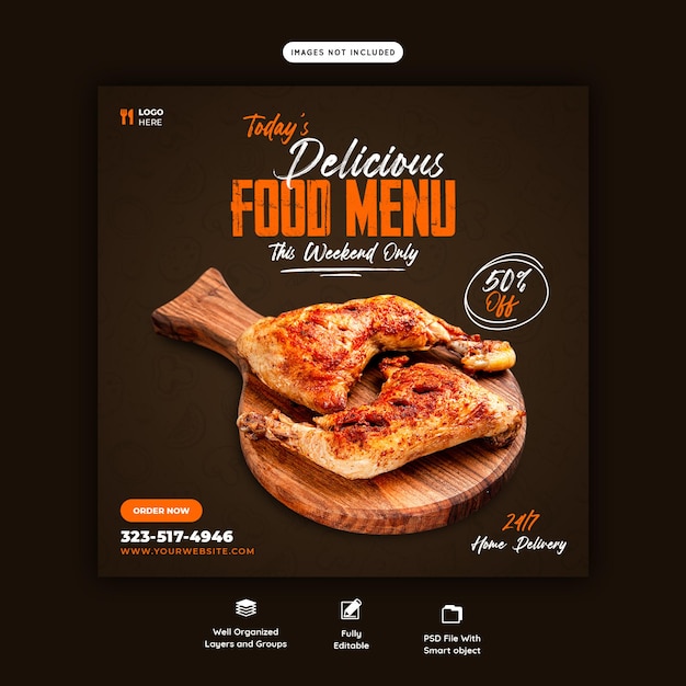 Free PSD food menu and restaurant social media banner template