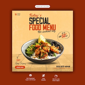 Food menu and restaurant social media banner template