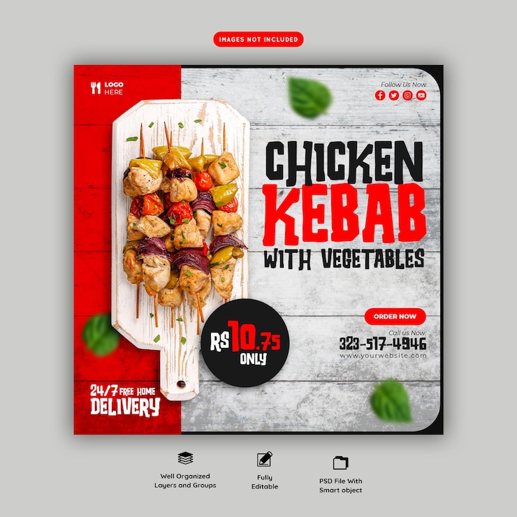 Free PSD food menu and restaurant social media banner template