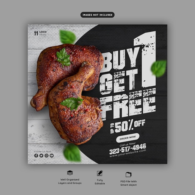 PSD gratuito menu di cibo e ristorante modello di banner di social media