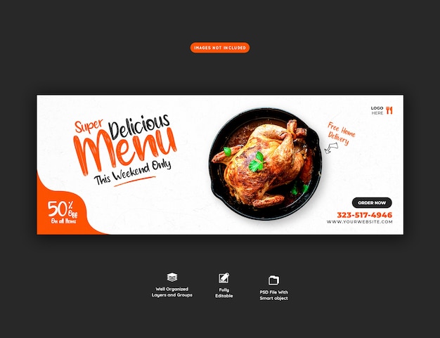 Шаблон обложки меню еды и ресторана в социальных сетях