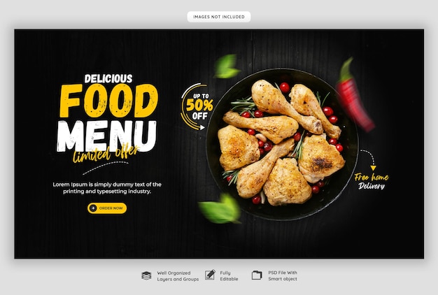 PSD gratuito menu di cibo e modello di banner web ristorante