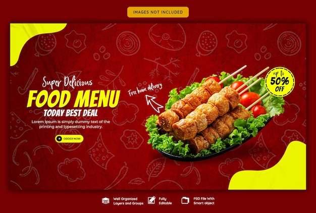 Menu di cibo e modello di banner web ristorante