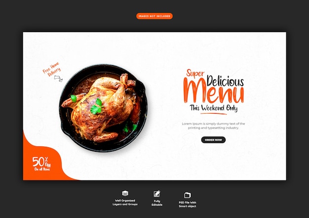 PSD gratuito menu di cibo e modello di banner web ristorante