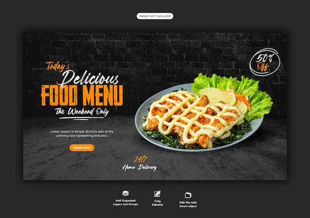 Menu di cibo e modello di banner web del ristorante