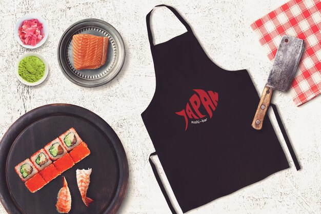 Download Spiral notepad mockup with japanese food mockup | Free PSD File