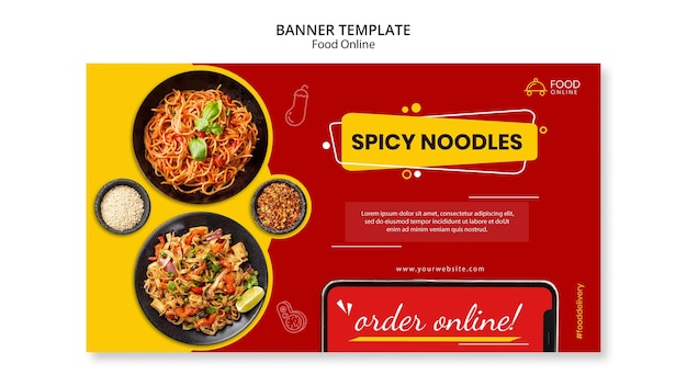 PSD gratuito mock-up di banner di concetto online di cibo