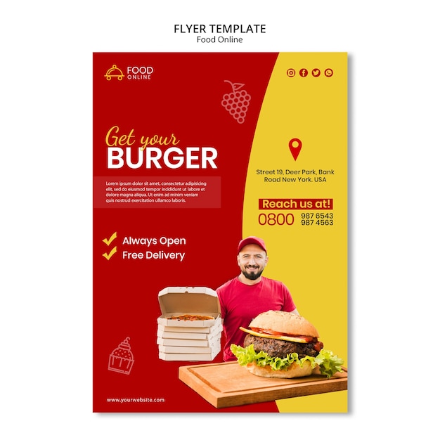 Free PSD food online concept flyer mock-up