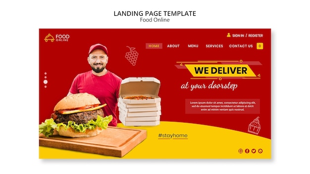 PSD gratuito mock-up della pagina di destinazione del concetto online di cibo