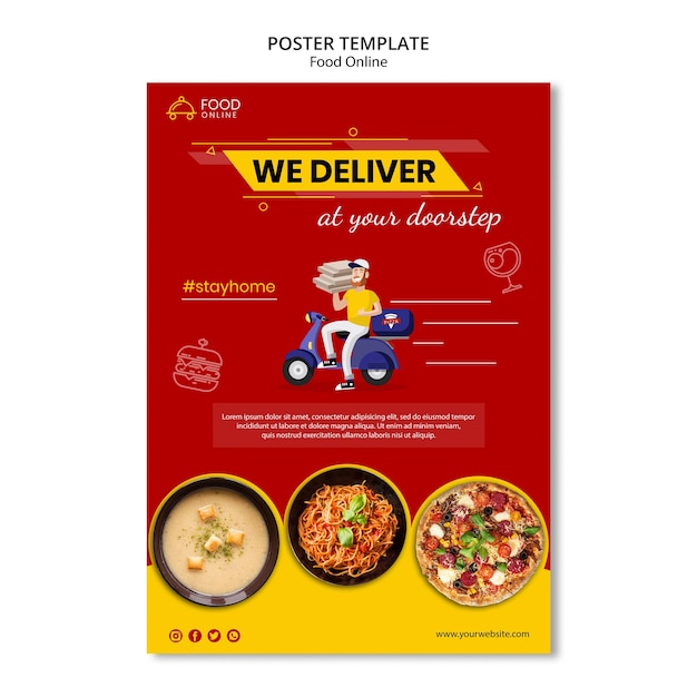 PSD gratuito mock-up di poster di concetto online di cibo