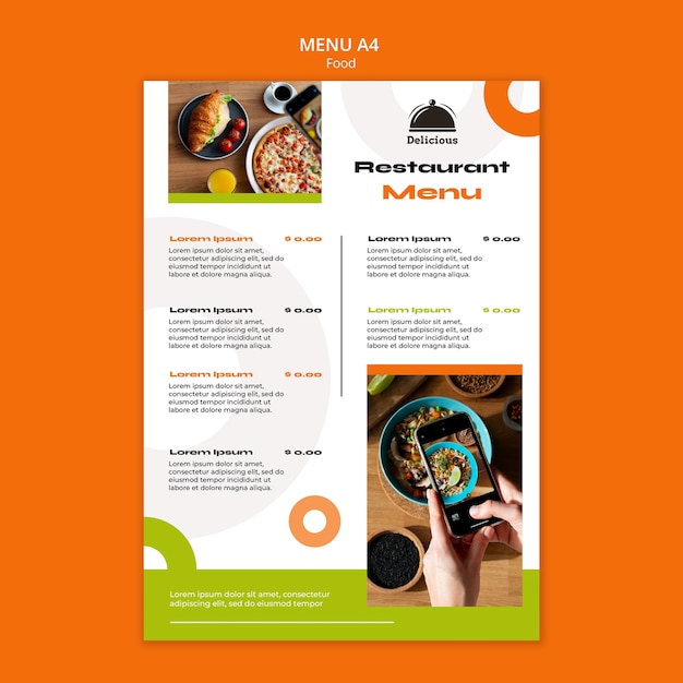 Free PSD food ordering menu template with circles design