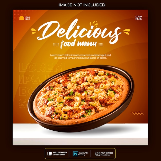 음식 피자 소셜 미디어 Instagram 게시물 배너 서식 파일
