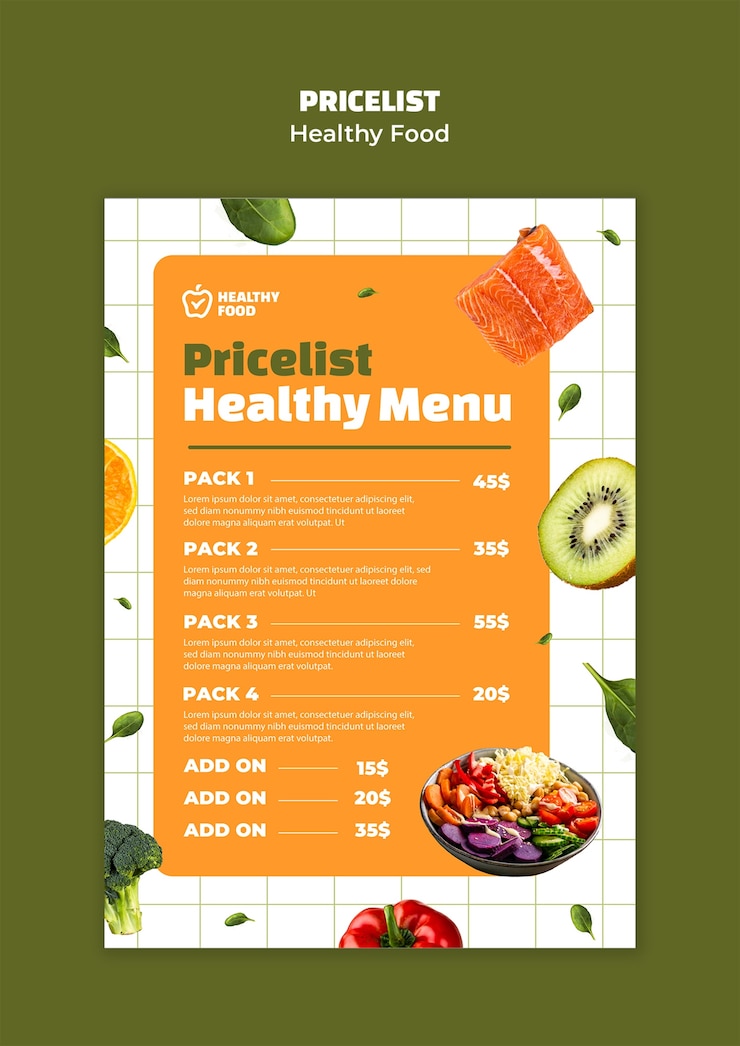 Free PSD food price list  template design