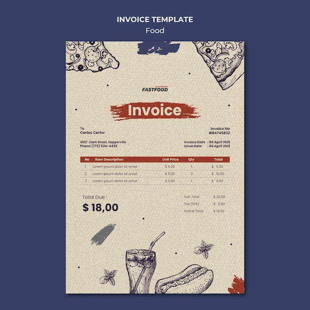 Free PSD food sale invoice template